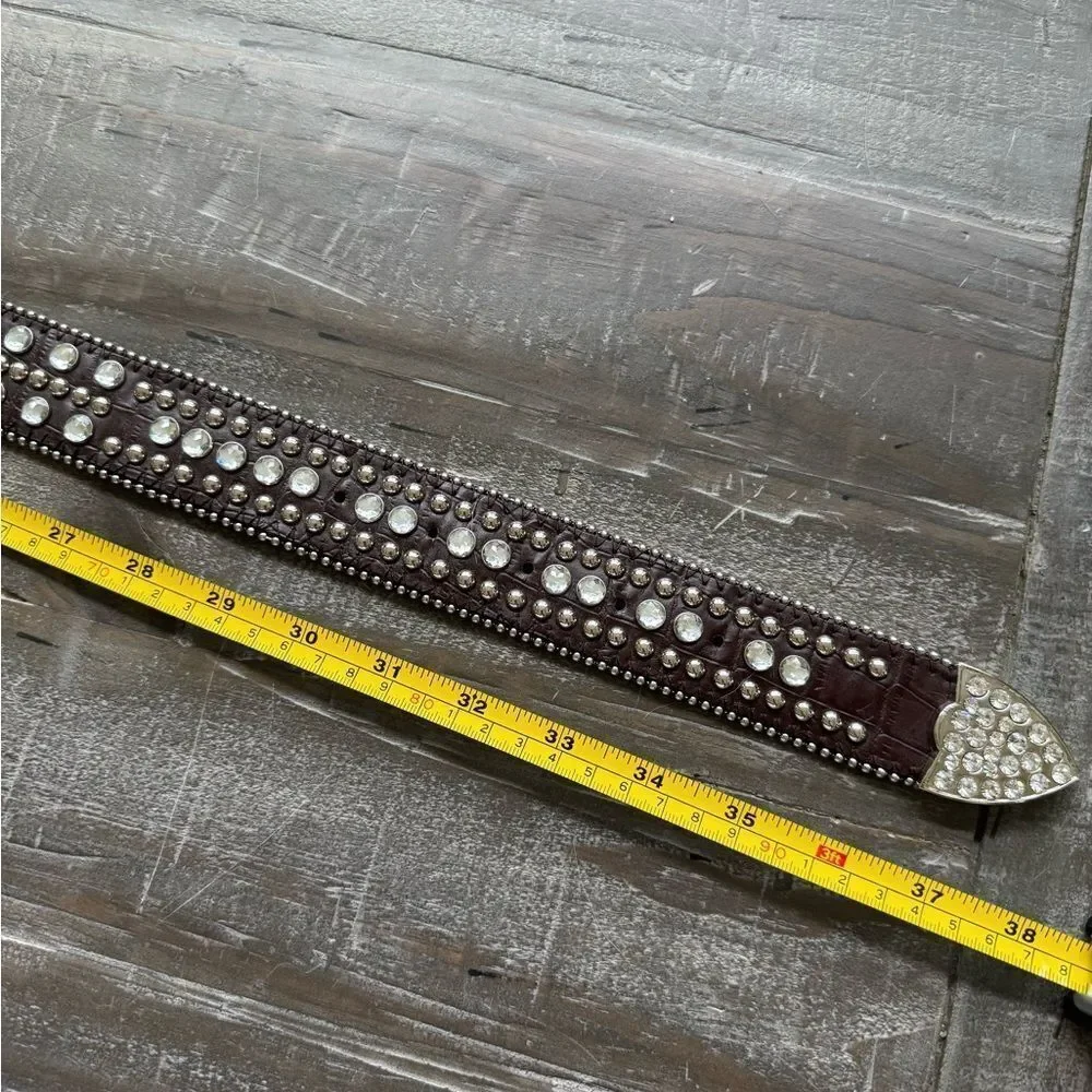 Crystal Rhinestone Silver Buckle Brown Cross Belt S/M